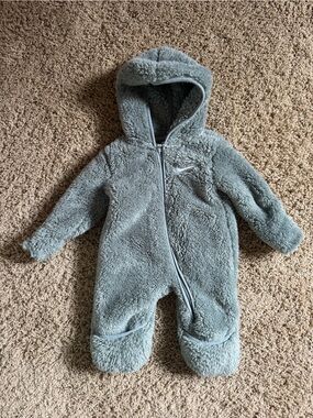 Nike Cozy Fuzzy Zip-Front Kids One-Piece in Light Gray